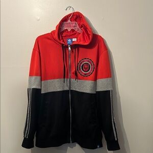 Adidas D.C.United Zip Up Red, Gray, and Black Hoodie